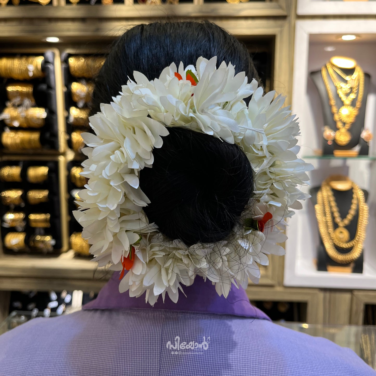White Orange Green - Hair Styling Flower Mala - 0.6 Metre (2 Feet)