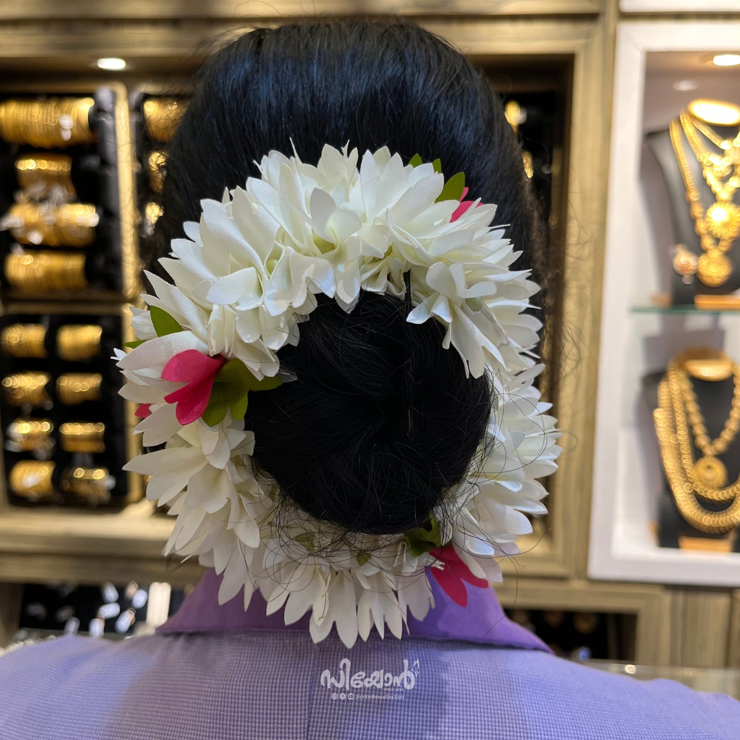 White Rose Green - Hair Styling Flower Mala - 0.6 Metre (2 Feet)