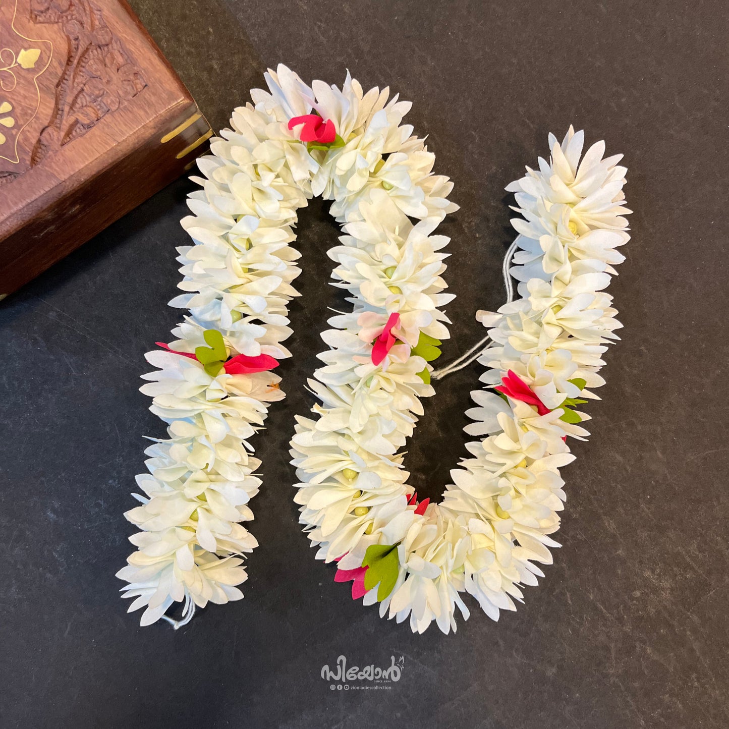 White Rose Green - Hair Styling Flower Mala - 0.6 Metre (2 Feet)
