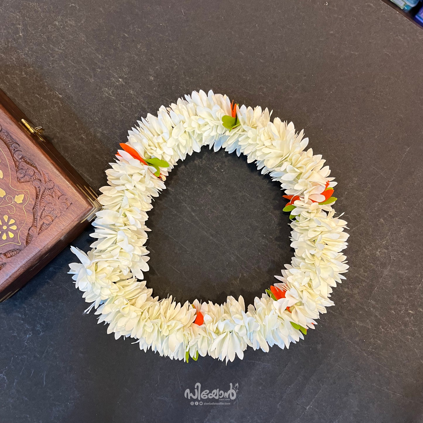 White Orange Green - Hair Styling Flower Mala - 0.6 Metre (2 Feet)