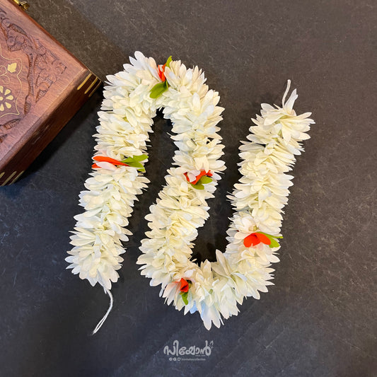 White Orange Green - Hair Styling Flower Mala - 0.6 Metre (2 Feet)