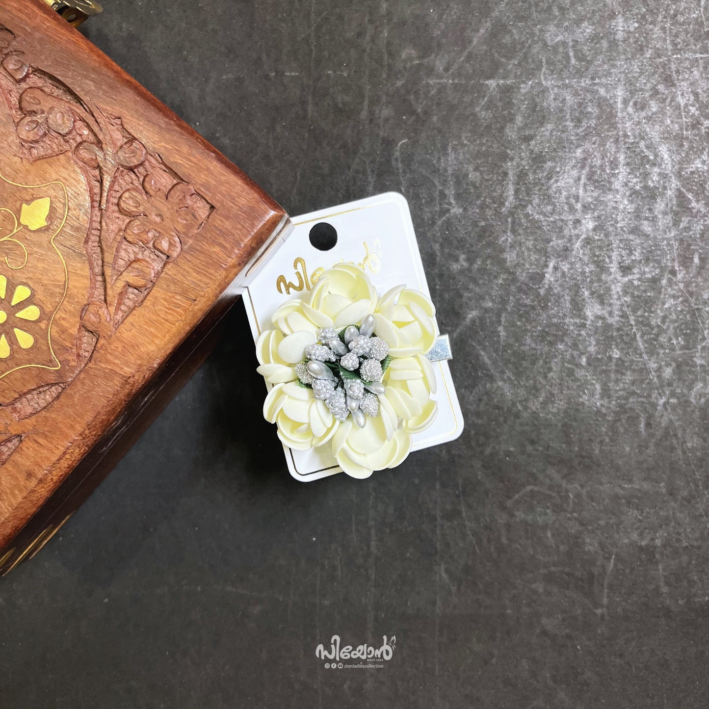 Jasmine Foam Sheet Flower - Alligator Clip (Silver)