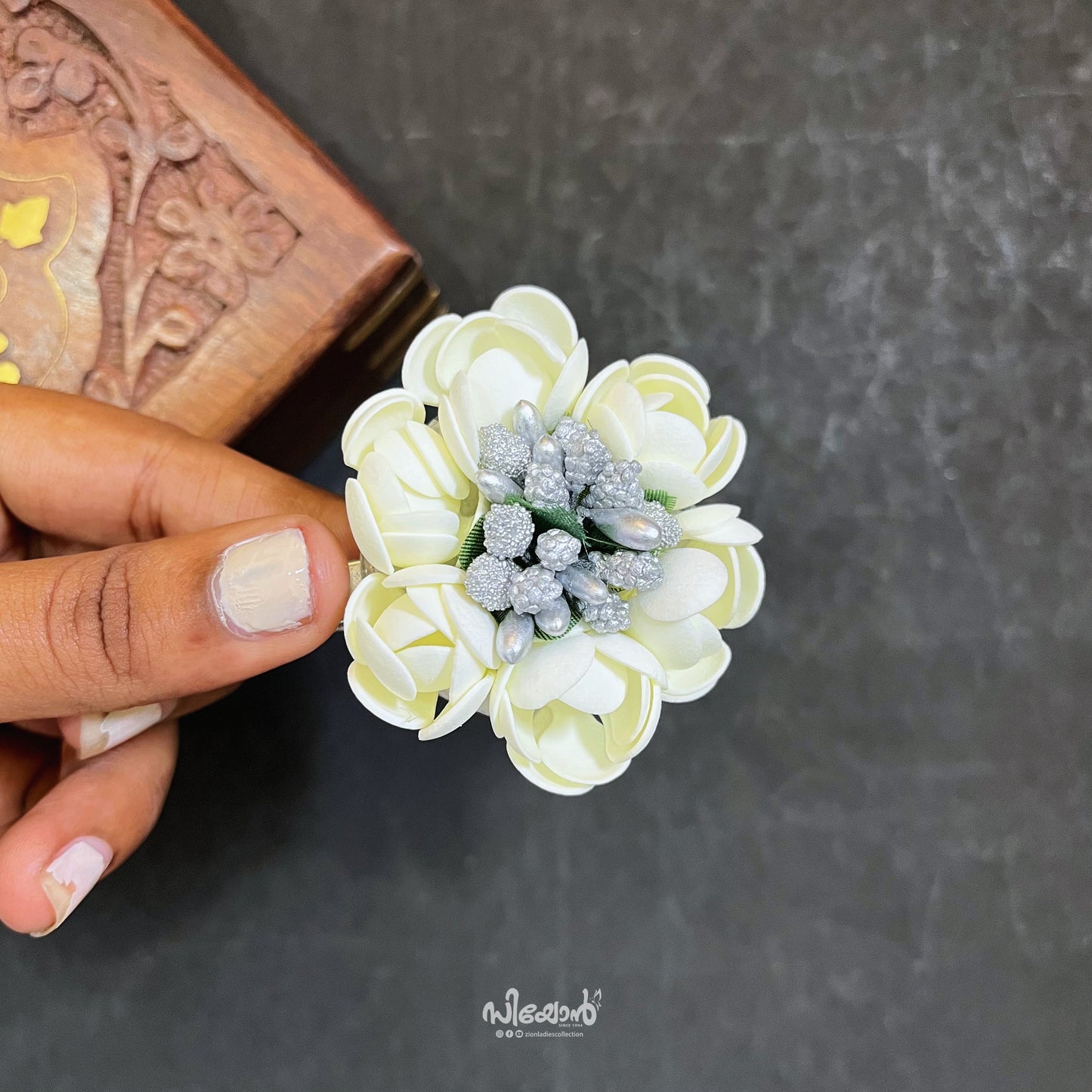 Jasmine Foam Sheet Flower - Alligator Clip (Silver)